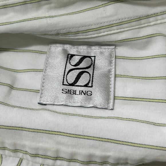 Sibling Men's Green White Pinstripe Colorblock Long Sleeve Button Up Shirt Top S - Picture 4 of 5